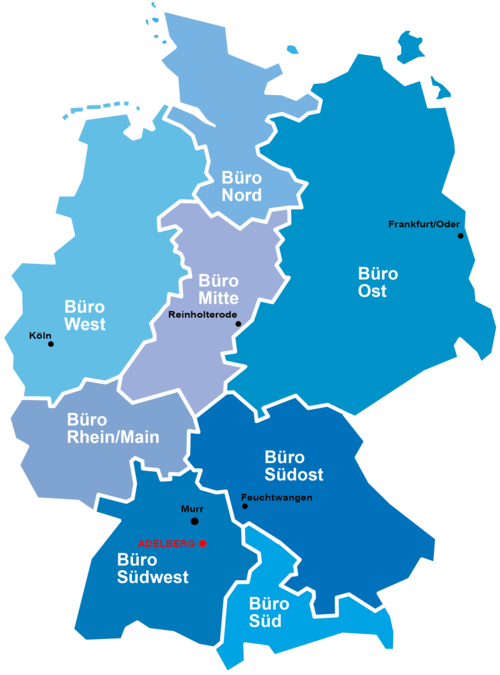 Karte der HOBA Niederlassungen in Deutschland